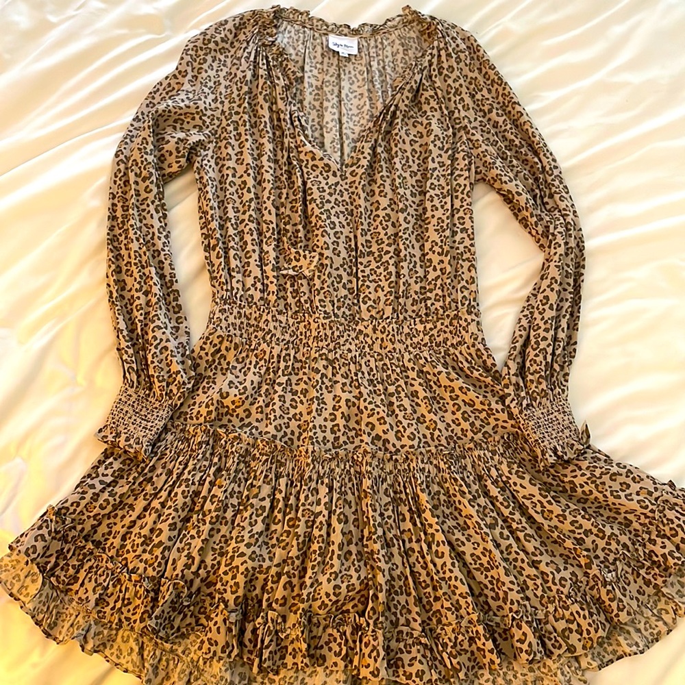 Leopard long sleeve ruched dress.